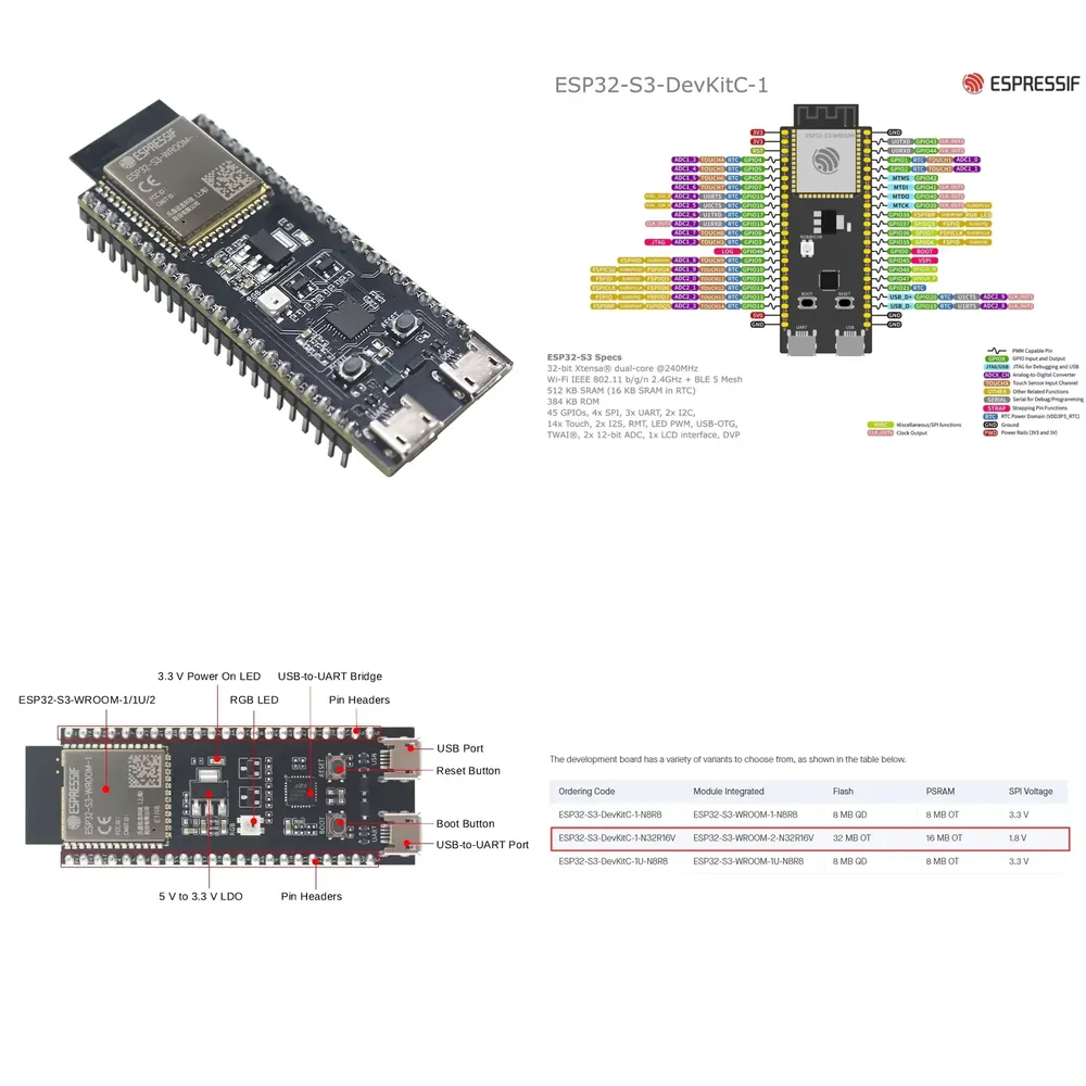 Devkitc - لوحة تطوير Espressif ESP32-S3-DevKitC-1، تتميز بوحدة